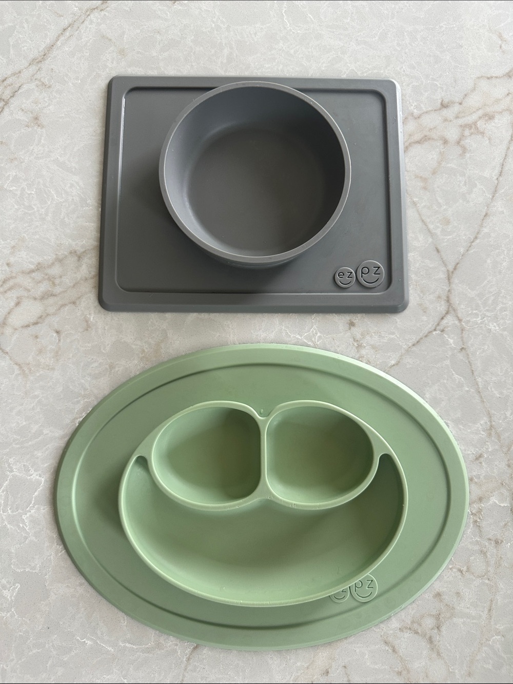 ezpz Silicone Suction Plate & Bowl Set - Gray and Sage Green